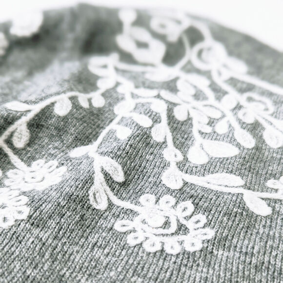 Rain + Rose Embroidered Gray Sweater – White Floral Detail Angora Blend | Size M - Picture 3 of 7